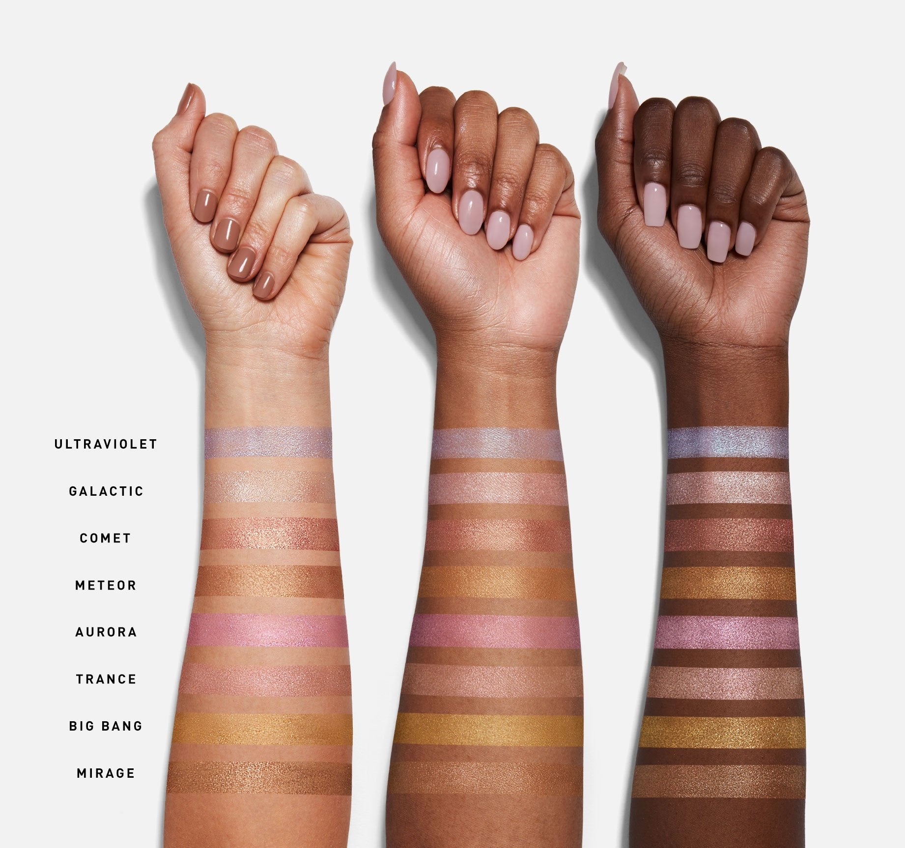 8S STELLAR IMPACT HIGHLIGHTER PALETTE ARM SWATCHES